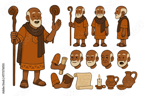 Elderly Storyteller Characters. Cartoon realistic vector illustration, Character constructor style, isolated