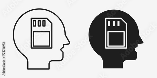 Minimal AI memory icon featuring a clean chip and gear outline, designed in mono-line and solid style for tech, automation, and smart system interfaces. (AI Format.