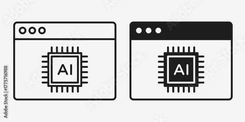 Minimal AI optimization icon with gears and nodes in a clean mono-line style, symbolizing algorithm and system efficiency.