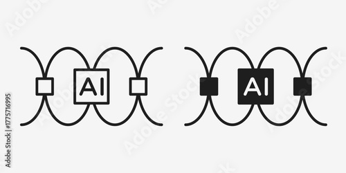Minimal AI sequence icon with connected nodes in a clean mono-line style, symbolizing ordered processes, algorithm steps, and data flow for intelligent systems.