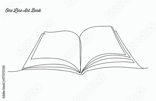 one line art open book drawing, one line drawing of opened book isolated on white background