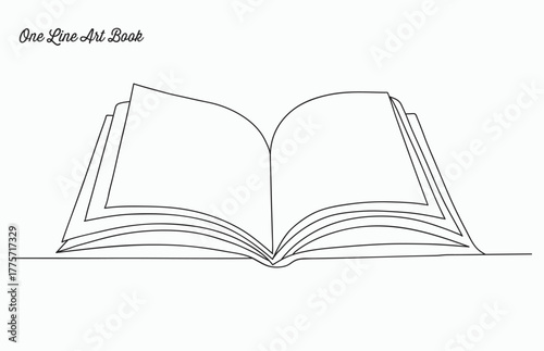 one line art open book drawing, one line drawing of opened book isolated on white background
