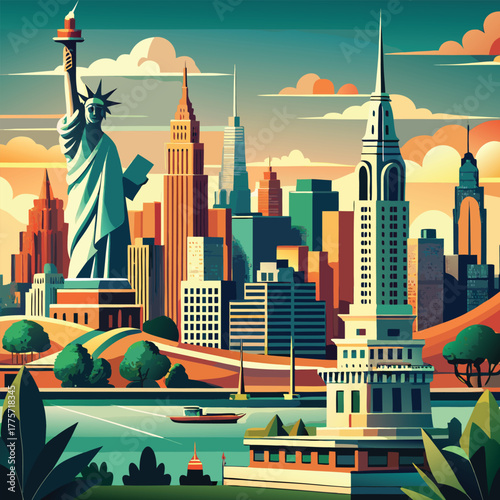 New York view. Landskape and attractions. Vector illustration.