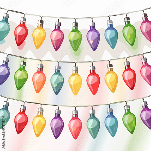 Rows of Vibrant, Tear- Drop Shaped Christmas Lights with a Soft, Blurry Background string lights holiday lights