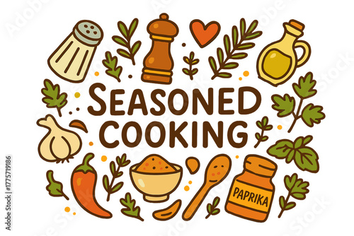Seasoned Culinary Essence. Seasoned Cooking. Hand-drawn doodle illustration of seasoned cooking. Salt shaker,