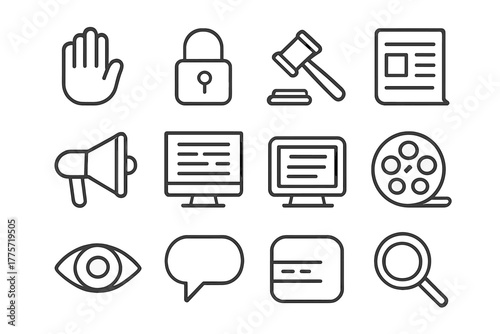 Freedom Limitation Icons. Freedom limitation. Line outline icon set of freedom limitation: hand stop gesture,