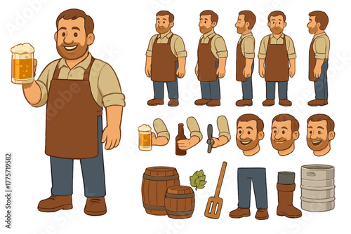 Brewer Character Constructor. Cartoon realistic vector illustration, Character constructor style, isolated