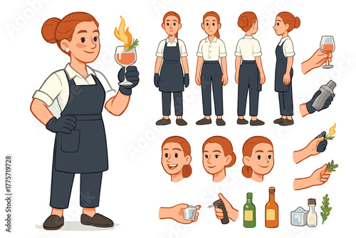 Rooftop Bartender Extravaganza. Cartoon realistic vector illustration, Character constructor style, isolated