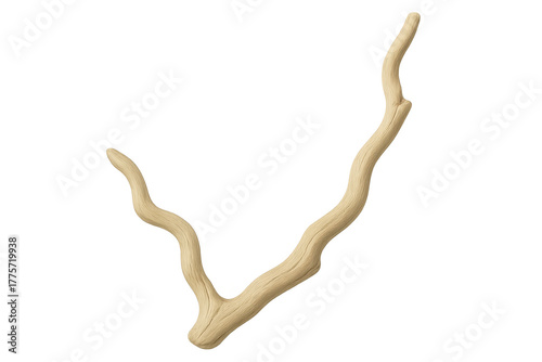 Gnarled driftwood stick, bare tree branch, irregular wooden snag structure, isolated abstract element