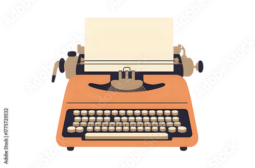 Vintage orange typewriter with paper in the machine