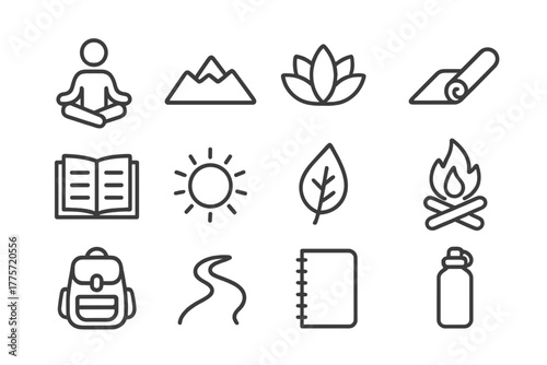 Mindful Leadership Icons. Leadership mindfulness. Line outline icon set of leadership mindfulness: person