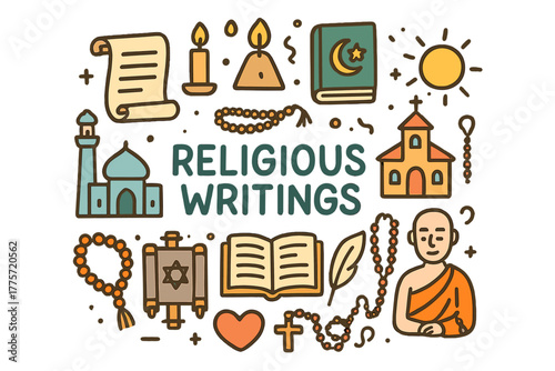 Doodles of Religious Writings. Religious Writings. Hand-drawn doodle illustration of religious writings.