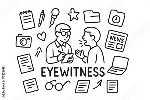 Eyewitness Doodle Chaos. Eyewitness accounts. Hand-drawn doodle illustration of eyewitness accounts. In the