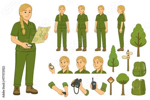 Tree Ranger Character Design. Cartoon realistic vector illustration, Character constructor style, isolated