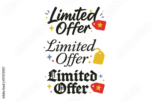 Calligraphy Styles Showcase. Limited Offer. Create a calligraphy lettering illustration of the phrase: Limited