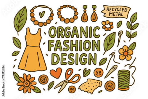 Doodle Organic Fashion. Organic Fashion Design. Hand-drawn doodle illustration of organic fashion design.
