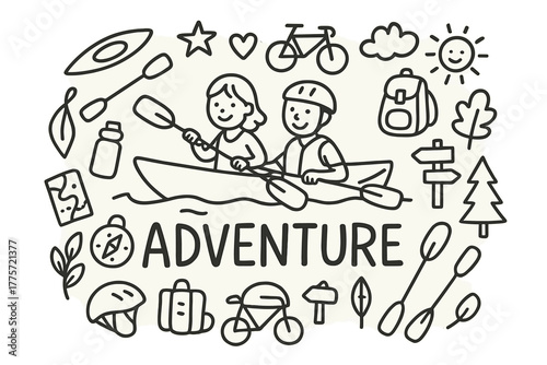 Shared Adventures Doodle. Shared adventures. Hand-drawn doodle illustration of shared adventures. In the