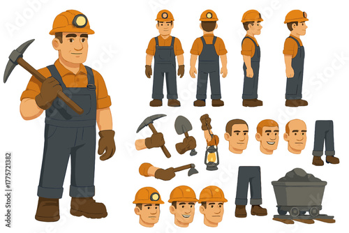 Miner Character Constructor. Cartoon realistic vector illustration, Character constructor style, isolated