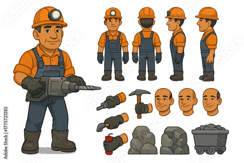 Miner Character Construction. Cartoon realistic vector illustration, Character constructor style, isolated