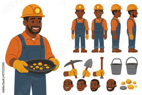 Gold Miner Avatar Set. Cartoon realistic vector illustration, Character constructor style, isolated