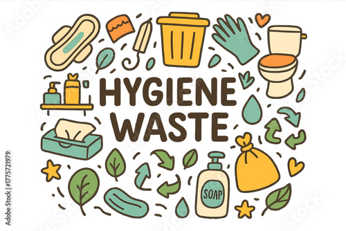 Hygiene Waste Doodles. Hygiene Waste. Hand-drawn doodle illustration of hygiene waste. Sanitary pads, tampons,