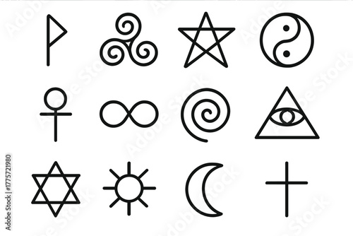Conjunto de Runas Esotéricas. Esoteric runes. Line outline icon set of esoteric runes: elder futhark rune,