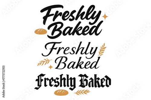 Calligraphy Styles Showcase. Freshly Baked. Create a calligraphy lettering illustration of the phrase: Freshly