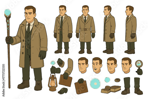 Supernatural Investigator Kit. Cartoon realistic vector illustration, Character constructor style, isolated