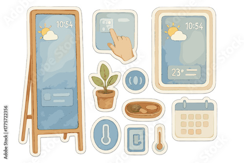 Smart Mirror Stickers. Smart mirrors. Realistic hand-painted watercolor style sticker sheet of smart mirrors:
