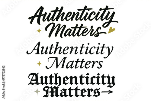 Authenticity Calligraphy Variations. Authenticity Matters. Create a calligraphy lettering illustration of the