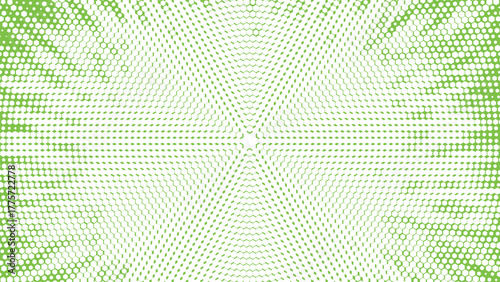 Green halftone burst background, radiating dotted pattern forming starburst effect, modern comic pop art design, vibrant gradient energy concept for digital wallpaper or banner
