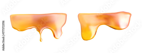 Caramel oil melt honey and gooey background with syrup, vector flow and drip. Light droplet or gel design. Golden stream for dessert or cosmetic layout.