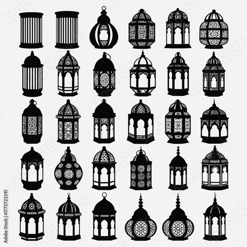 Decorative collection of classic ornate lanterns featuring various traditional designs and shapes, perfect for cultural celebrations, festive decor, and graphic elements