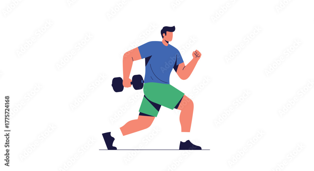 Obraz premium Strong man performing a lunge exercise with a dumbbell, demonstrating effective strength training and dynamic physical fitness.