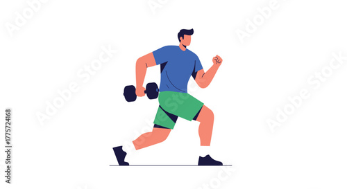 Strong man performing a lunge exercise with a dumbbell, demonstrating effective strength training and dynamic physical fitness.