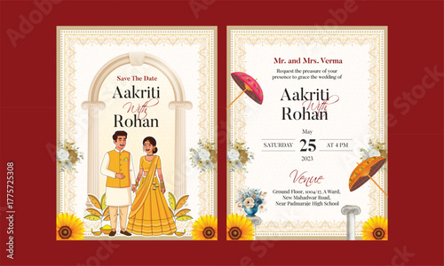 Romantic Modern indian wedding save the date invitation - Haldi