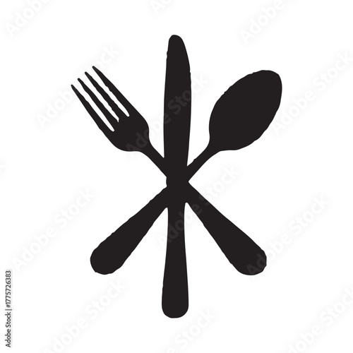 Isolated silverware flatware set with a fork, knife, and spoon for a clean white kitchen dinner table setting