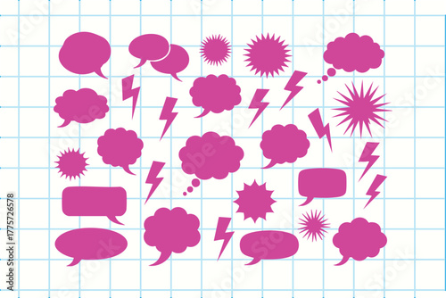 Speech bubble collection lightning bolt elements comic style vector