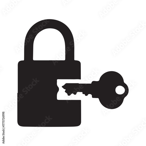 The metal padlock and key symbolize security, protection, and access