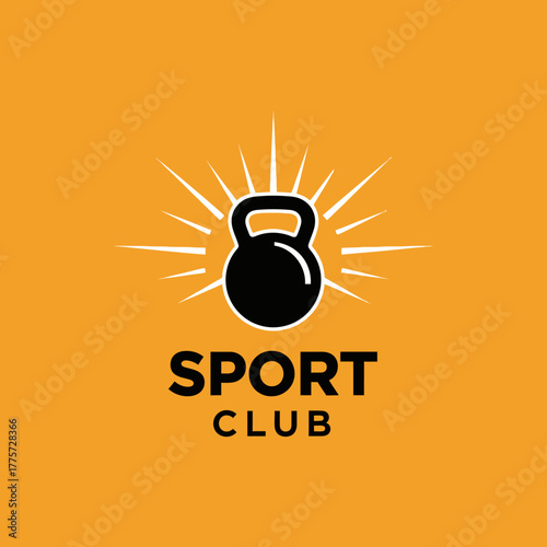 dynamic fitness emblem with radiating kettle bell for active lifestyle clubs