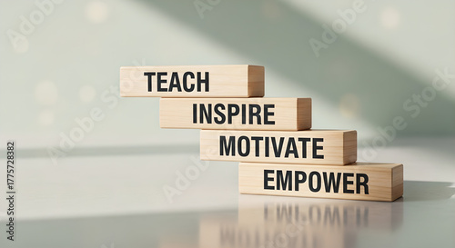 Teach Inspire Motivate Empower Wooden Blocks Copy Space