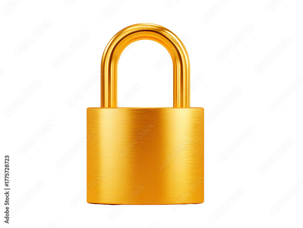 Naklejka premium Golden padlock security safety protection metallic shiny closed isolated vertical object symbol of trust and privacy modern design secure feeling