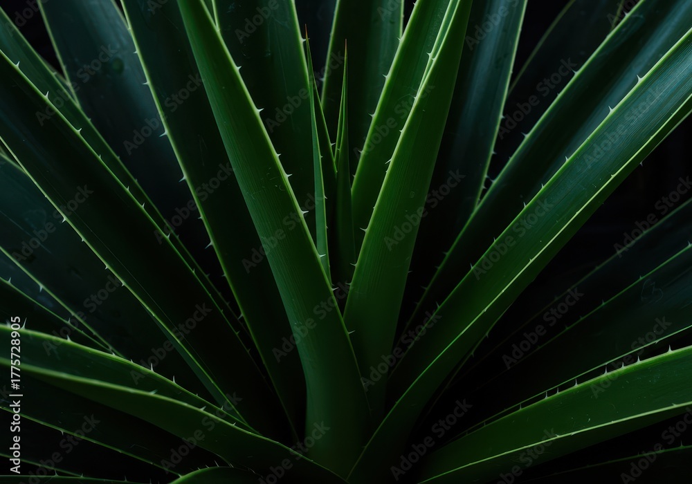Fototapeta premium Striking vertical architectural houseplant foliage with sharp points and deep green color, emphasizing clean modern design and minimal aesthetic, organic, tall, vertical