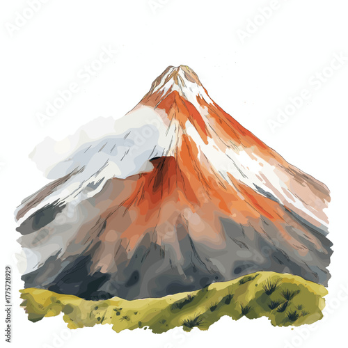 Cotopaxi Volcano. Cotopaxi Volcano hand drawn watercolor illustration