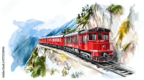 Devils Nose Train. Devils Nose Train hand drawn watercolor illustration