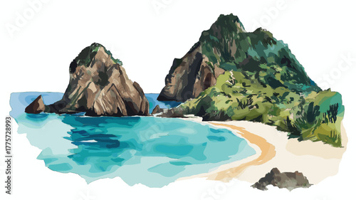 Fernando de Noronha Islands. Fernando de Noronha Islands hand drawn watercolor illustration