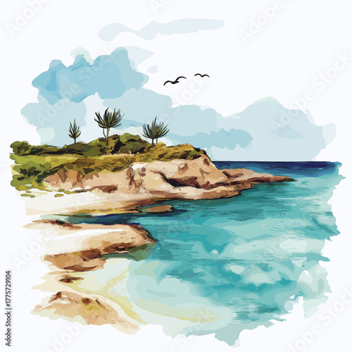 Los Roques Archipelago. Los Roques Archipelago hand drawn watercolor illustration