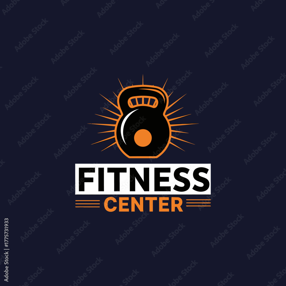 Fototapeta premium Dynamic fitness center emblem with radiating kettlebell design for strength