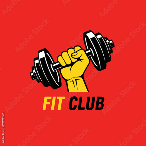 Dynamic Dumbbell Logo for Fitness Club with Strong Hand Motif