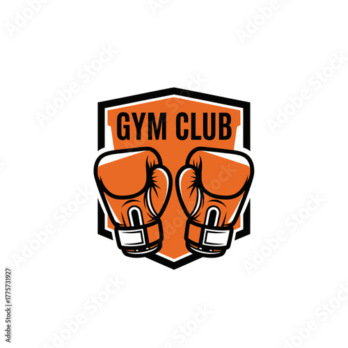 Bold boxing gym club logo design with orange gloves illustration